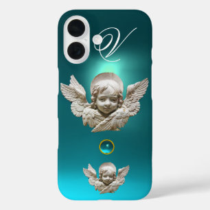 FLORENTINE RENAISSANCE ANGEL Aqua Blue Monogram iPhone 16 Case