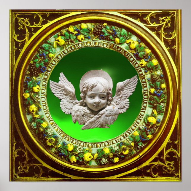 FLORENTINE RENAISSANCE ANGEL GREEN FLORAL CROWN POSTER (Front)