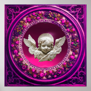 FLORENTINE RENAISSANCE ANGEL PINK FLORAL CROWN POSTER