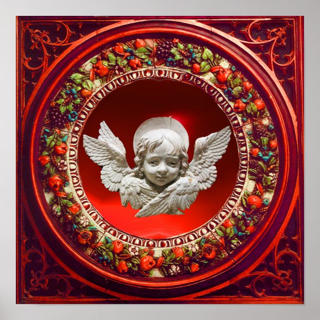 FLORENTINE RENAISSANCE ANGEL WITH RED FLORAL CROWN POSTER (Front)