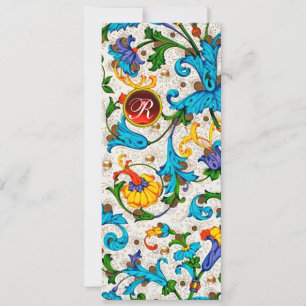 FLORENTINE RENAISSANCE BLUE FLORAL SWIRLS,FLOWERS HOLIDAY CARD