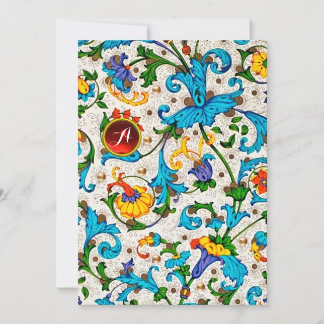 FLORENTINE RENAISSANCE BLUE FLORAL SWIRLS,FLOWERS HOLIDAY CARD (Front)