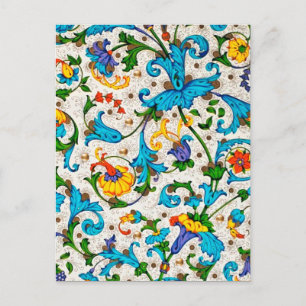 FLORENTINE RENAISSANCE BLUE FLORAL SWIRLS,FLOWERS POSTCARD