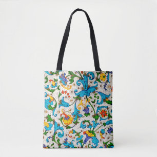 FLORENTINE RENAISSANCE BLUE FLORAL SWIRLS,FLOWERS TOTE BAG