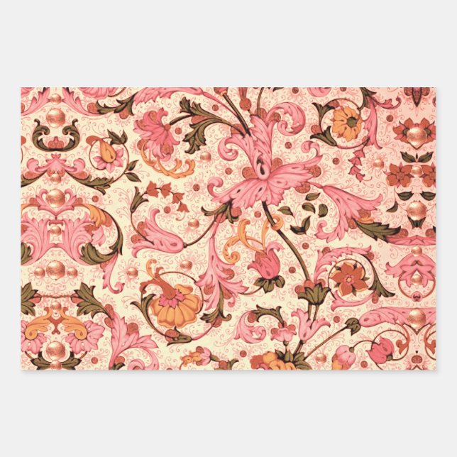 FLORENTINE RENAISSANCE BLUE FLORAL SWIRLS,FLOWERS  WRAPPING PAPER SHEET (Front 2)