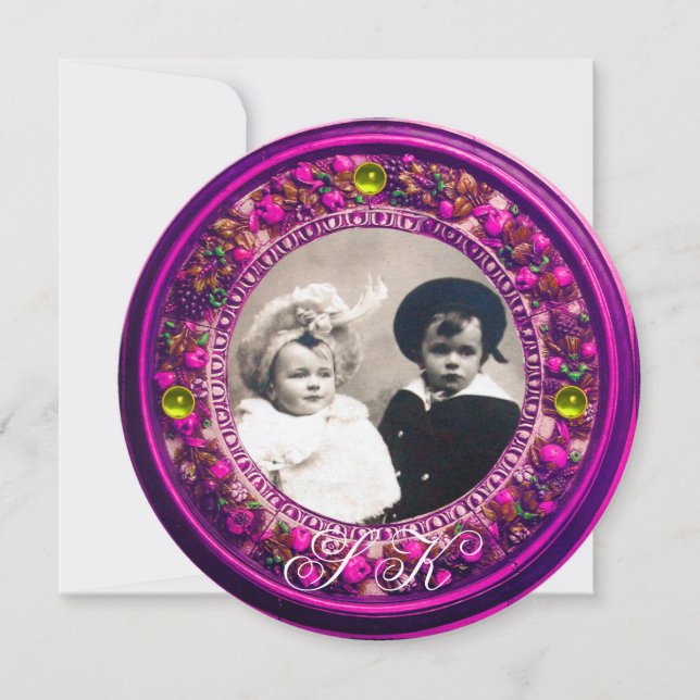 FLORENTINE RENAISSANCE FLORAL,PINK FRUITS MONOGRAM INVITATION (Front)