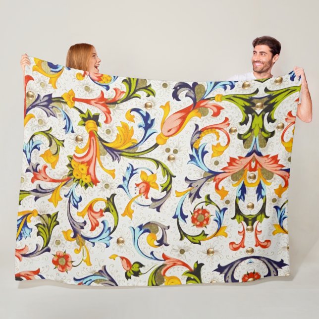 FLORENTINE RENAISSANCE FLORAL SWIRLS,FLOWERS FLEECE BLANKET (In Situ)