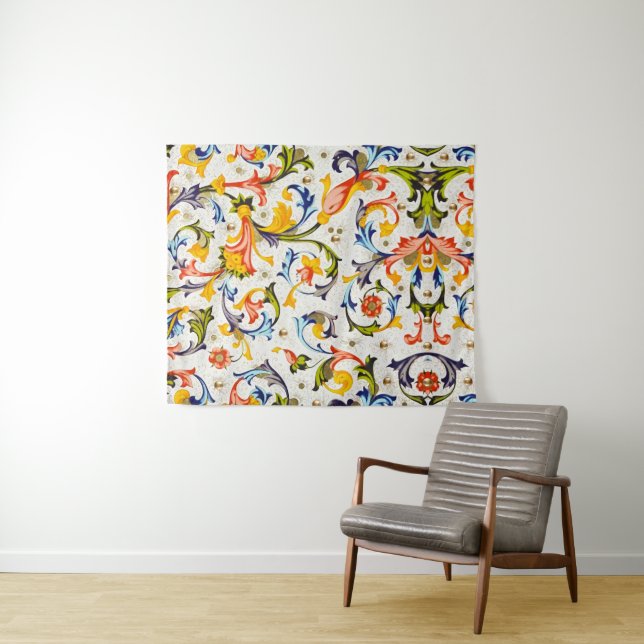 FLORENTINE RENAISSANCE FLORAL SWIRLS,FLOWERS TAPESTRY (In Situ (Horizontal))