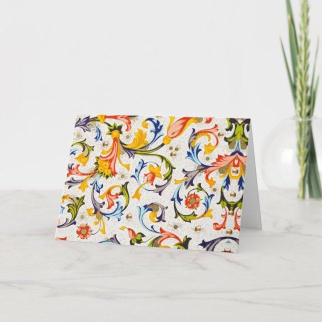 FLORENTINE RENAISSANCE  FLORAL SWIRLS,FLOWERS THANK YOU CARD (Front)