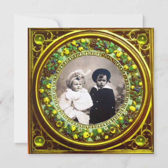 FLORENTINE RENAISSANCE FRUITS BLACK ORANGE DAMASK INVITATION (Front)