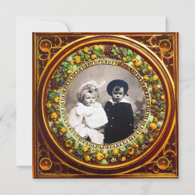 FLORENTINE RENAISSANCE FRUITS BLACK ORANGE DAMASK INVITATION (Front)