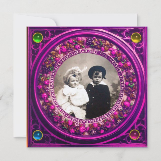 FLORENTINE RENAISSANCE FRUITS BLACK PINK DAMASK INVITATION (Front)