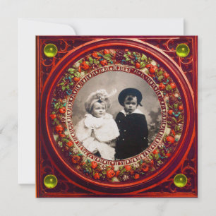 FLORENTINE RENAISSANCE FRUITS BLACK RED DAMASK INVITATION