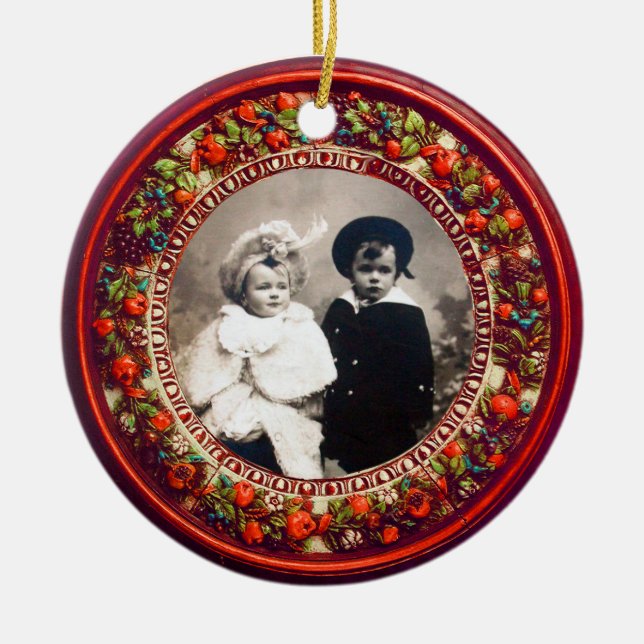 FLORENTINE  RENAISSANCE FRUITS Photo Template Ruby Ceramic Tree Decoration (Front)