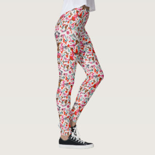 FLORENTINE RENAISSANCE RED FLORAL SWIRLS,FLOWERS LEGGINGS