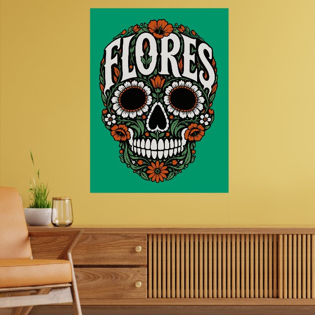 flores apellido sugar skull poster (Living Room 2)