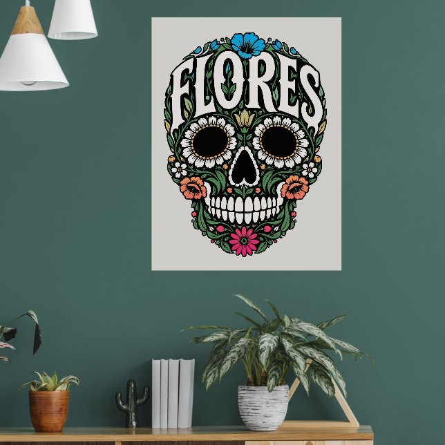 flores apellido sugar skull poster (Living Room 1)