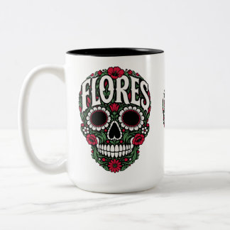 flores apellido sugar skull Two-Tone coffee mug