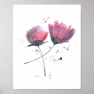 Flores em aquarela pintada a mão poster