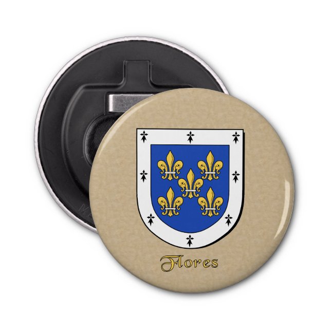 Flores Heraldic Arms on Parchment Style Back Bottle Opener (Front)
