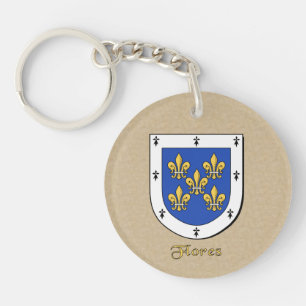 Flores Historical Shield with Flag of Spain Key Ring