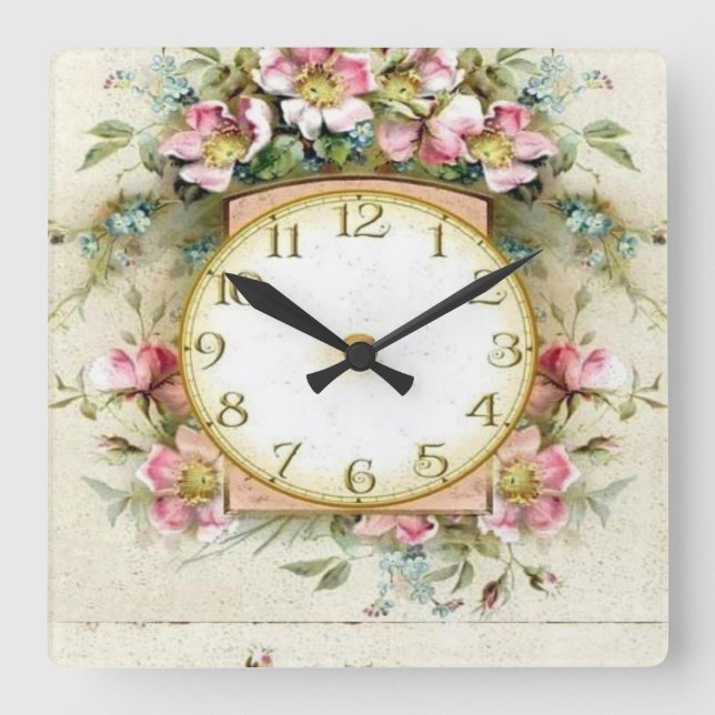 Flores Vintage Square Wall Clock (Front)