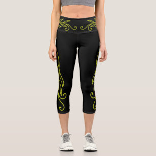 Florescent Green Leaf Curls Capri Leggings