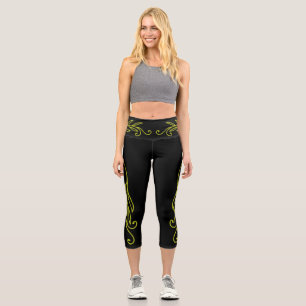 Florescent Green Leaf Curls Capri Leggings
