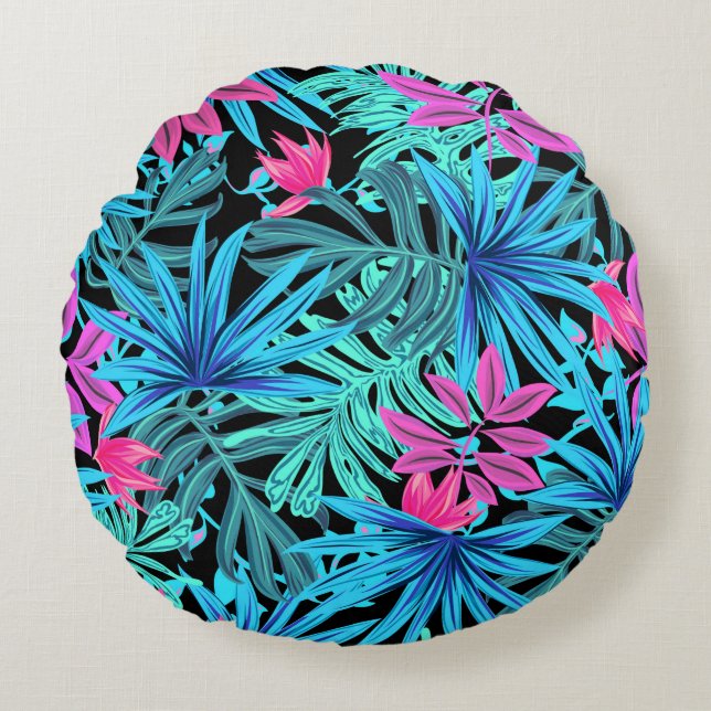 Florescent palm leaves  round cushion (Front)