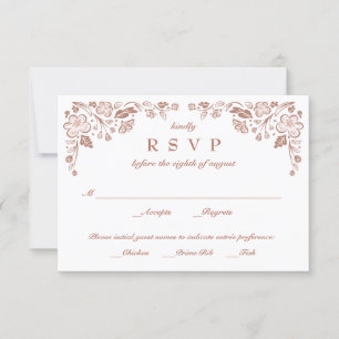 Florid Frame Wedding RSVP Card Faux Rose Gold