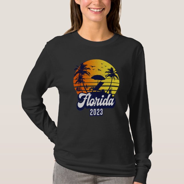Florida 2023 Sunset Beach Retro Premium T-Shirt (Front)