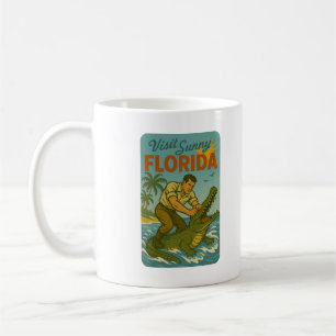 Florida Alligator Wrestling Funny Retro Coastal Coffee Mug