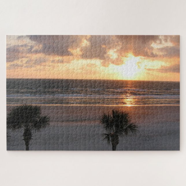 Florida Beach at Sunrise Palm Trees Jigsaw Puzzle (Horizontal)