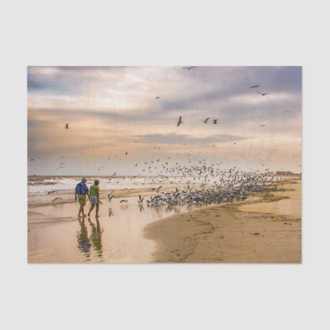 Florida Beach at Sunset - Travel Photography Birds Tissue Paper (Front)