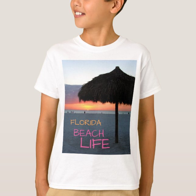 Florida Beach Life Sunset Palm Frond Umbrella T-Shirt (Front)