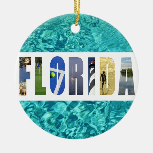 Florida Beach Ocean Travel Photos Christmas Ceramic Tree Decoration (Front)