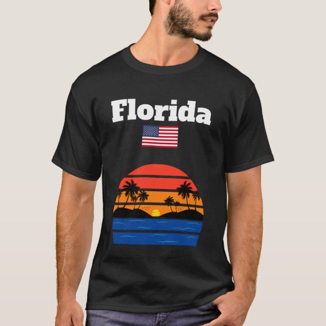Florida beach souvenir palm trees ocean sunset US  T-Shirt (Front)