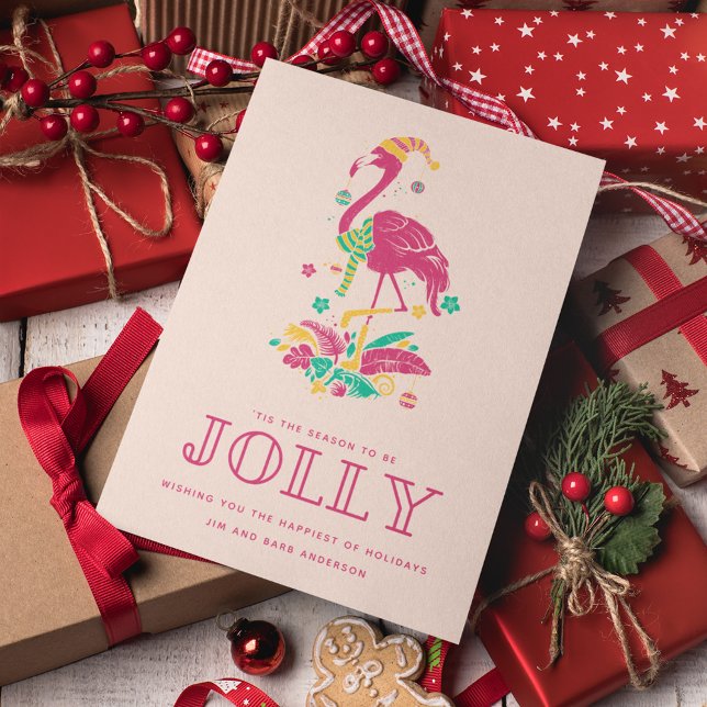 Florida Beach Tropical Flamingo Christmas Holiday Card (Creator Uploaded)