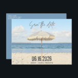 Florida Beach Umbrellw Wedding Save the Date Announcement Postcard<br><div class="desc">Invite your loved ones to bask in the warmth and beauty of your upcoming nuptials with our enchanting Florida Beach Umbrella Wedding Save the Date cards. Perfectly capturing the essence of a romantic beachside celebration,  these cards set the tone for a wedding filled with sunshine,  love,  and unforgettable memories.</div>