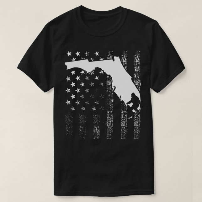 Florida Bigfoot Gift Sasquatch American Flag Silho T-Shirt (Design Front)