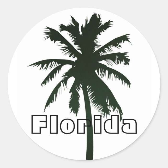 Florida, Black Palm Tree Classic Round Sticker (Front)