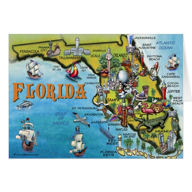 Florida Cartoon Map (Front Horizontal)