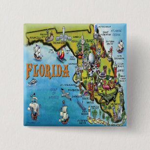 Florida Cartoon Map 15 Cm Square Badge