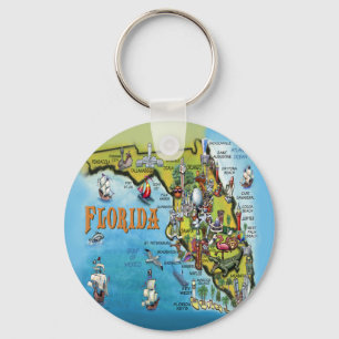 Florida Cartoon Map Key Ring