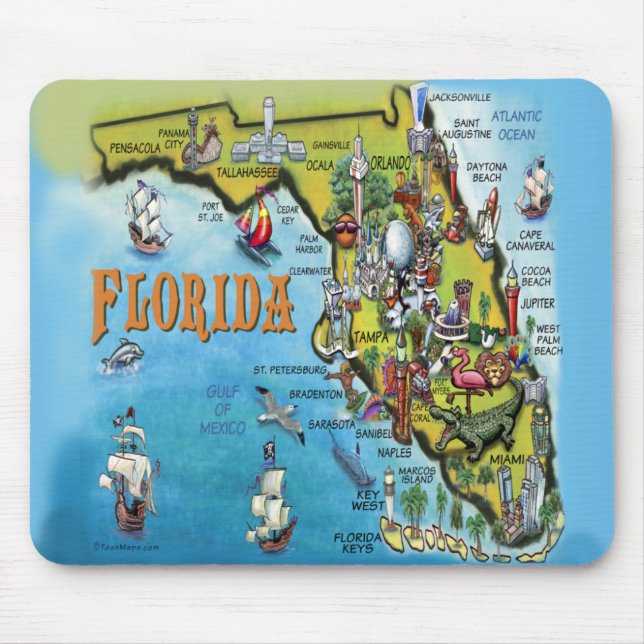 Florida Cartoon Map Mouse Pad (Front)