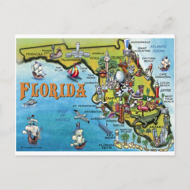 Florida Cartoon Map Postcard (Front)