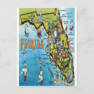 Florida Cartoon Map Postcard