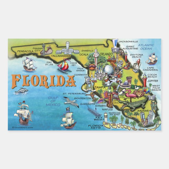 Florida Cartoon Map Rectangular Sticker (Front)