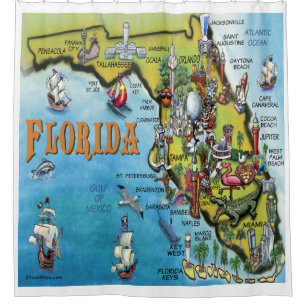 Florida Cartoon Map Shower Curtain