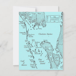  Florida Charlotte Harbor Vintage Map Postcard